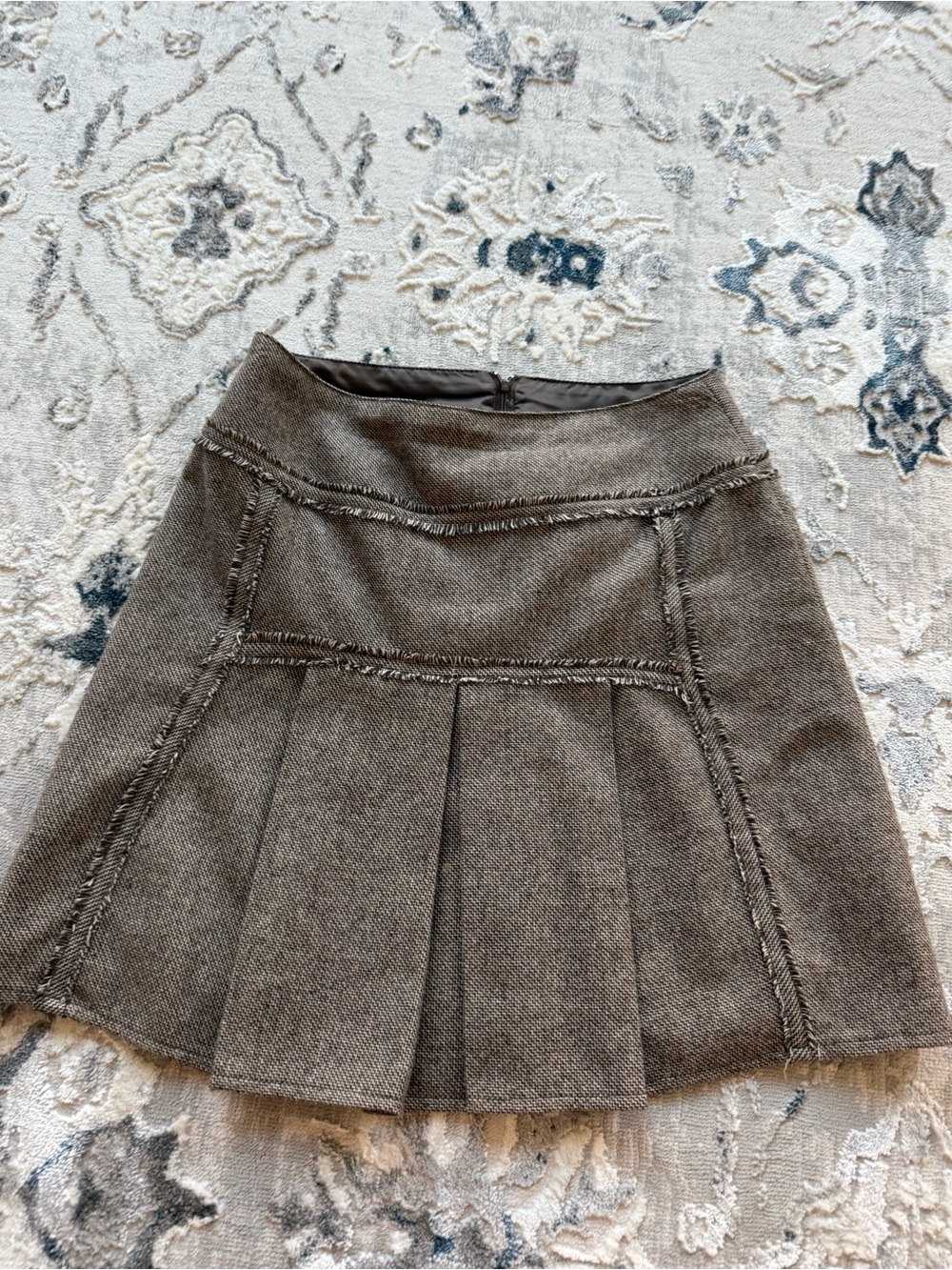 Womens Pleated Wool Tweed Skirt - Brown - Picture 1 of 5